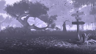 Tabela ve Azrail tek renk gece ormanı