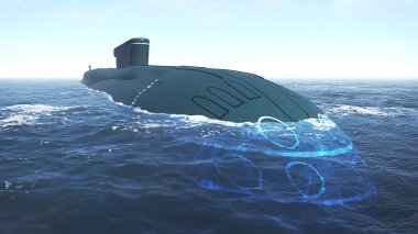 Floating russian submarine close up clipart