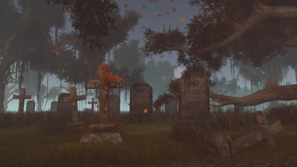 Vecchio cimitero dal tramonto alla notte. Scadenza temporale — Video Stock