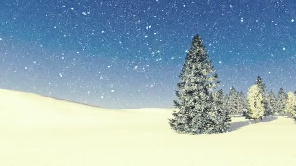 Снежные деревья среди снежных заносов в дневное время — стоковое видео