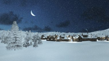 Kar yağışı gece grubunu İlçesi ve köknar ağaçları