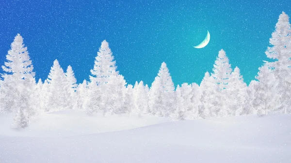 Декоративный зимний пейзаж со снежными елками — стоковое фото