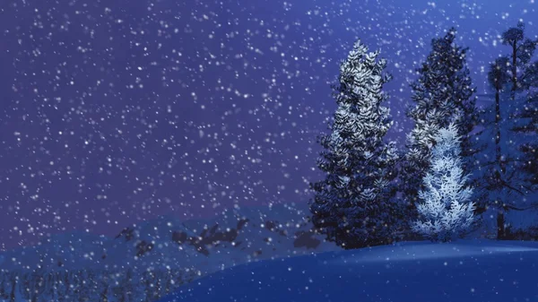 Nieve abetos en la cima de la montaña en la noche nevada — Foto de Stock