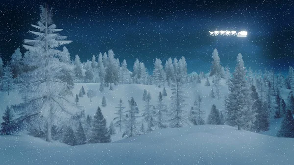Снежные еловые леса в сказочную зимнюю ночь — стоковое фото