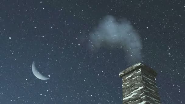 House chimney and silhouette of Santa Claus in night sky — Stock Video