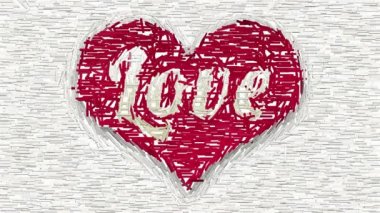 Word Love in red heart abstract collage