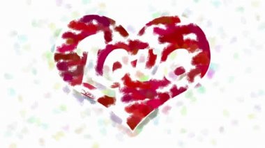 Word Love in heart symbol abstract painting