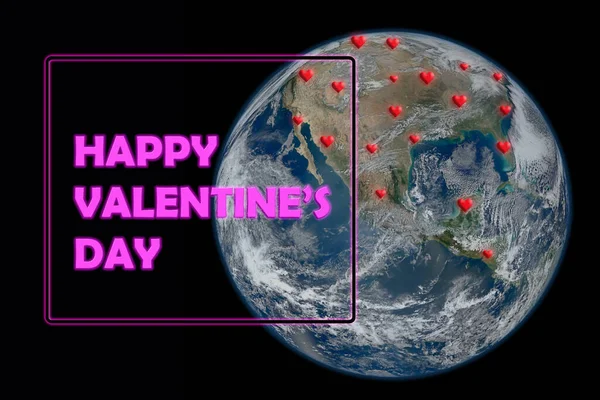 Happy Valentine Day Feier Konzept Planet Erde Mit Roten Herzen — Stockfoto