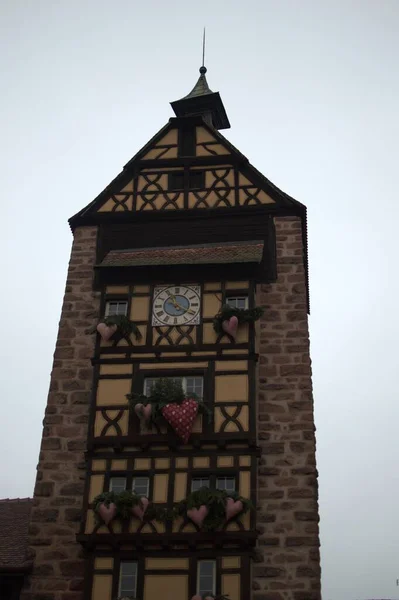 Décoration Noël Dans Marché Noël Avec Boules Lumières Maisons — Photo