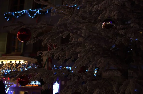 Christmas Decoration Christmas Market Balls Lights Houses — Stock Photo, Image