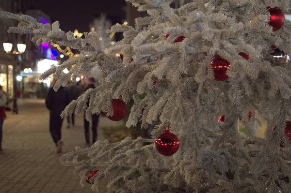 Décoration Noël Marché Noël France Avec Boules Lumières Maisons — Photo