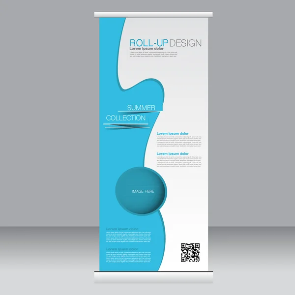 Roll-up Banner Stand Vorlage. abstrakter Hintergrund für Design, Wirtschaft, Bildung, Werbung. blaue Farbe. Vektorillustration. — Stockvektor