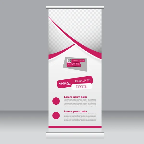 Roll-up Banner Stand Vorlage. abstrakter Hintergrund für Design, Wirtschaft, Bildung, Werbung. rosa Farbe. Vektorillustration. — Stockvektor