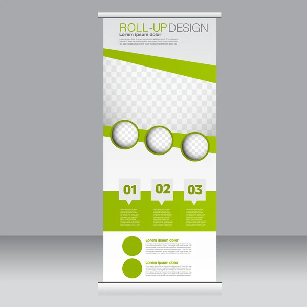 Roll up banner stand template. Abstract background for design,  business, education, advertisement.  Green color. Vector  illustration. — Stock Vector