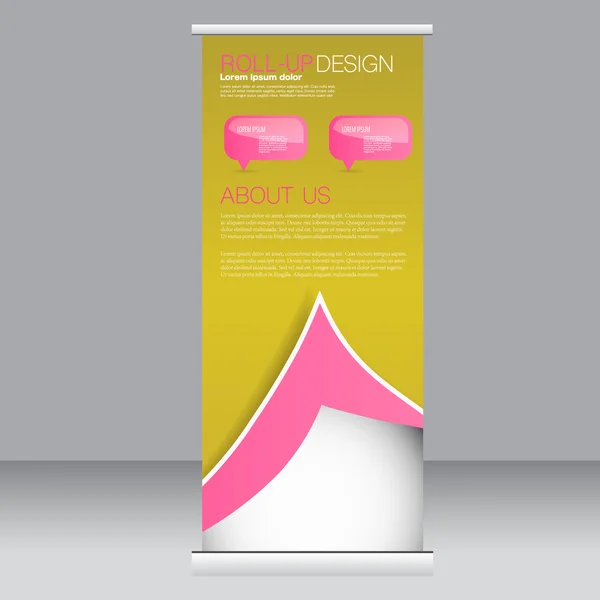 Roll-up Banner Stand Vorlage. abstrakter Hintergrund für Design, Wirtschaft, Bildung, Werbung. rosa und gelb. Vektorillustration. — Stockvektor