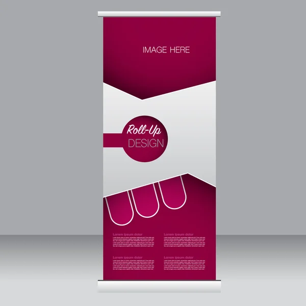 Roll up banner stand modello. Sfondo astratto per design, business, istruzione, pubblicità. Colore rosso. Illustrazione vettoriale . — Vettoriale Stock