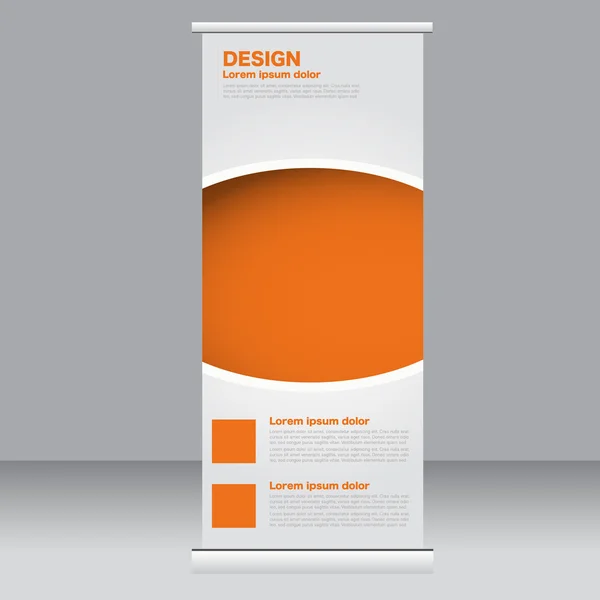 Roll-up Banner Stand Vorlage. abstrakter Hintergrund für Design, Wirtschaft, Bildung, Werbung. Orangefarben. Vektorillustration. — Stockvektor