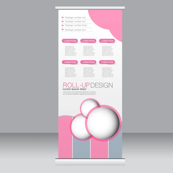 Roll up banner stand template. Abstract background for design,  business, education, advertisement. Pink and grey color. Vector  illustration. — Stock Vector