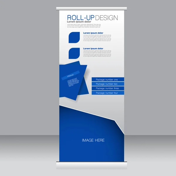 Roll-up banner állvány sablon. Absztrakt háttér a tervezési, business, oktatás, reklám. Kék színű. Vektoros illusztráció. — Stock Vector