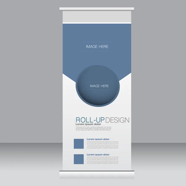 Roll-up Banner Stand Vorlage. abstrakter Hintergrund für Design, Wirtschaft, Bildung, Werbung. blaue Farbe. Vektorillustration. — Stockvektor