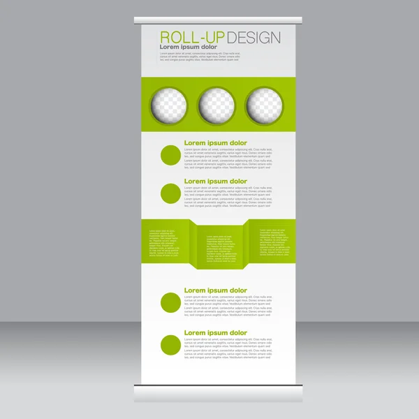 Roll up banner stand modello. Sfondo astratto per design, business, istruzione, pubblicità. Colore verde. Illustrazione vettoriale . — Vettoriale Stock