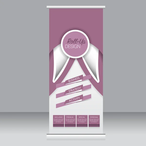 Roll-up banner állvány sablon. Absztrakt háttér a tervezési, business, oktatás, reklám. Lila színű. Vektoros illusztráció. — Stock Vector