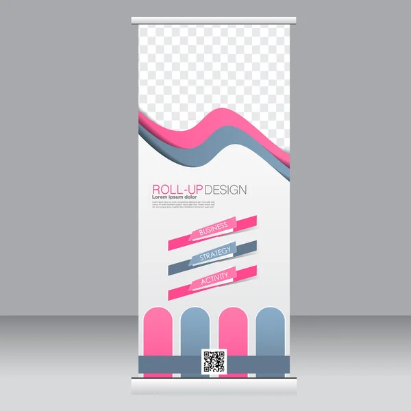 Roll up banner stand template. Abstract background for design,  business, education, advertisement. Pink and grey color. Vector  illustration. — Stock Vector