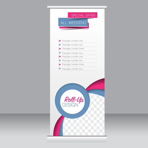 Enrollar plantilla de soporte de banner. Antecedentes abstractos para diseño, negocios, educación, publicidad. Color rosa y azul. Ilustración vectorial . — Vector de stock