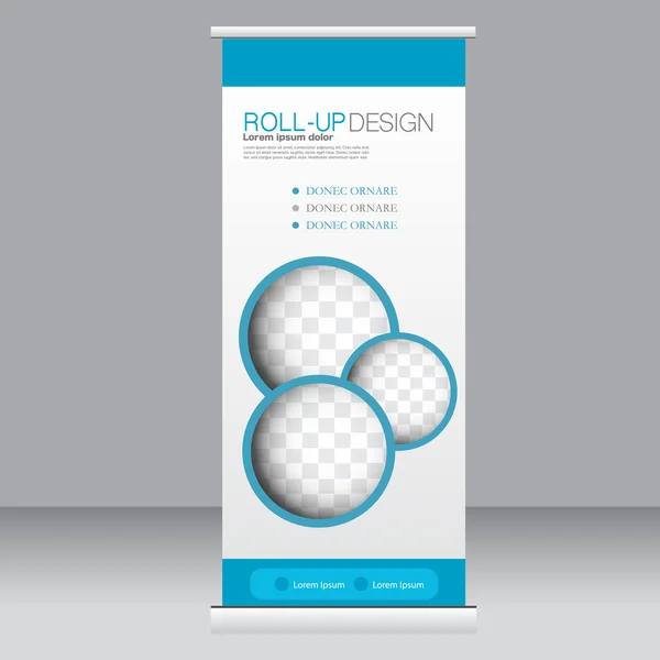 Roll-up Banner Stand Vorlage. abstrakter Hintergrund für Design, Wirtschaft, Bildung, Werbung. blaue Farbe. Vektorillustration. — Stockvektor