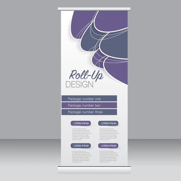 Roll-up banner staan sjabloon. Abstracte achtergrond voor ontwerp, business, onderwijs, reclame. Paarse kleur. Vectorillustratie. — Stockvector