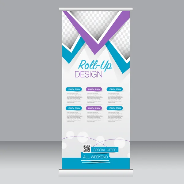 Roll up banner stand template. Abstract background for design,  business, education, advertisement. Blue and purple color. Vector  illustration. — Stock Vector