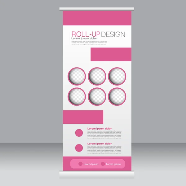 Roll-up Banner Stand Vorlage. abstrakter Hintergrund für Design, Wirtschaft, Bildung, Werbung. rosa Farbe. Vektorillustration. — Stockvektor