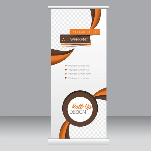 Roll-up Banner Stand Vorlage. abstrakter Hintergrund für Design, Wirtschaft, Bildung, Werbung. braune und orange Farbe. Vektorillustration. — Stockvektor