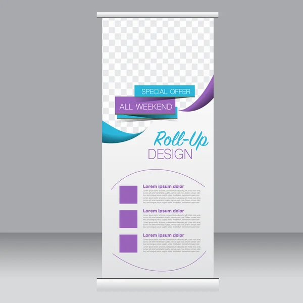 Roll-up banner állvány sablon. Absztrakt háttér a tervezési, business, oktatás, reklám. Kék és lila színű. Vektoros illusztráció. — Stock Vector