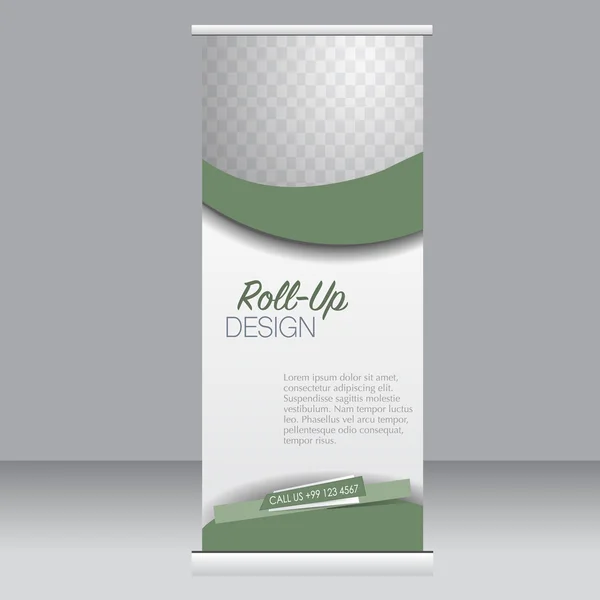 Roll-up banner állvány sablon. Absztrakt háttér a tervezési, business, oktatás, reklám. Zöld színű. Vektoros illusztráció. — Stock Vector