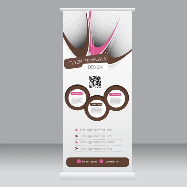 Roll-up Banner Stand Vorlage. abstrakter Hintergrund für Design, Wirtschaft, Bildung, Werbung. rosa und braun. Vektorillustration. — Stockvektor