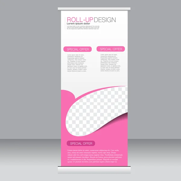 Enrollar plantilla de soporte de banner. Antecedentes abstractos para diseño, negocios, educación, publicidad. Color rosa. Ilustración vectorial . — Vector de stock