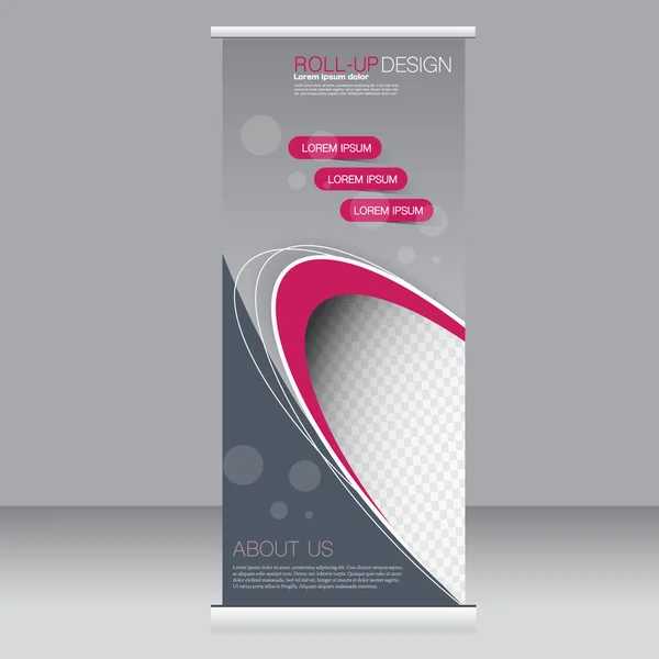 Roll-up Banner Stand Vorlage. abstrakter Hintergrund für Design, Wirtschaft, Bildung, Werbung. grau und rosa Farbe. Vektorillustration. — Stockvektor