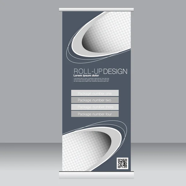 Roll-up Banner Stand Vorlage. abstrakter Hintergrund für Design, Wirtschaft, Bildung, Werbung. Graue Farbe. Vektorillustration. — Stockvektor