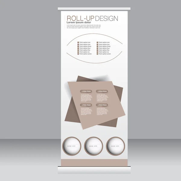 Roll-up banner staan sjabloon. Abstracte achtergrond voor ontwerp, business, onderwijs, reclame. Bruine kleur. Vectorillustratie. — Stockvector