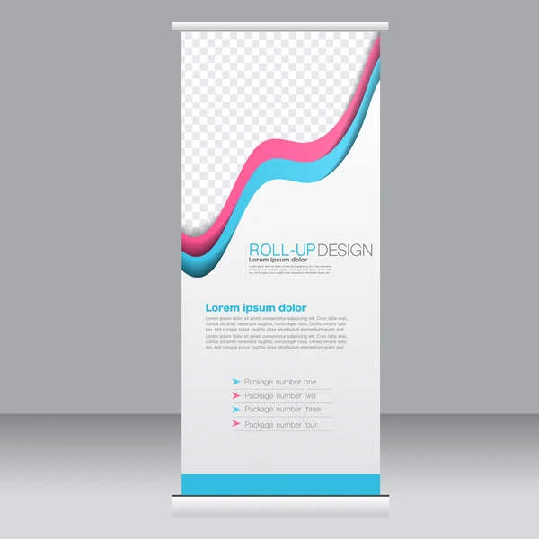 Enrollar plantilla de soporte de banner. Antecedentes abstractos para diseño, negocios, educación, publicidad. Color rosa y azul. Ilustración vectorial . — Archivo Imágenes Vectoriales