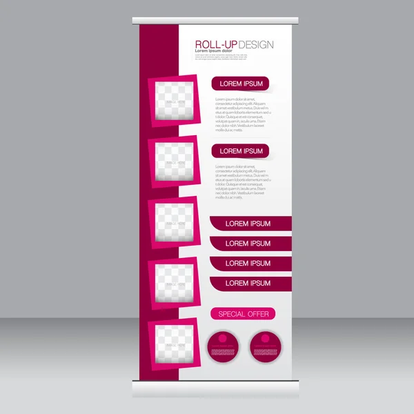 Roll up banner Připravte šablonu. Abstraktní pozadí pro design, podnikání, vzdělávání, bazar. Růžová barva. Vektorové ilustrace. — Stockový vektor