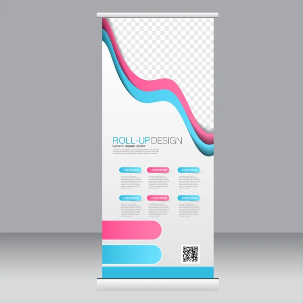 Roll up banner Připravte šablonu. Abstraktní pozadí pro design, podnikání, vzdělávání, bazar. Růžová a modrá barva. Vektorové ilustrace. — Stockový vektor