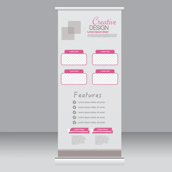 Rulla upp banner stand mall. Abstrakt bakgrund för design, business, utbildning, annons. — Stock vektor
