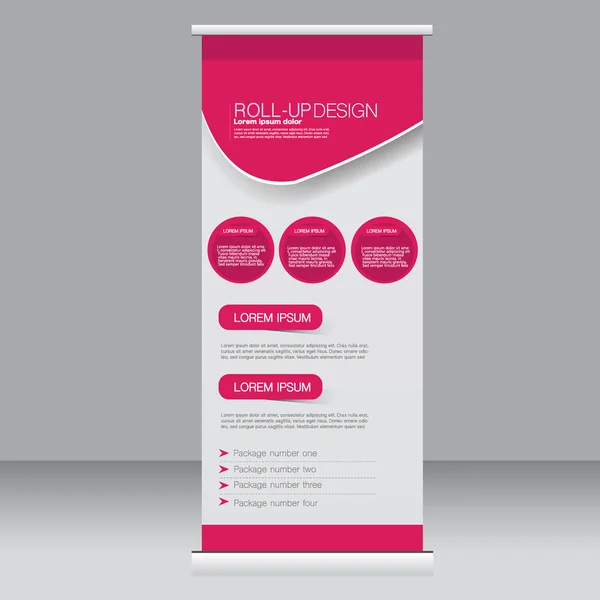 Rulla upp banner stand mall. Abstrakt bakgrund för design, business, utbildning, annons. — Stock vektor