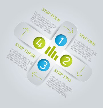 Business infographics template for presentation, education, web design, banners, brochures, flyers. Blue and green tabs.