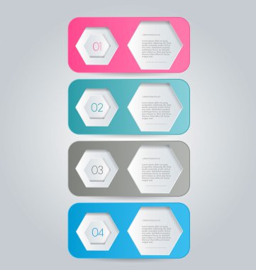 Business infographics template for presentation, education, web design, banners, brochures, flyers. Blue, green, grey and black tabs.