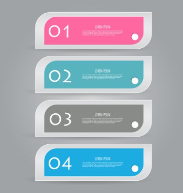 Business infographics template for presentation, education, web design, banners, brochures, flyers. Blue, green, grey and black tabs.