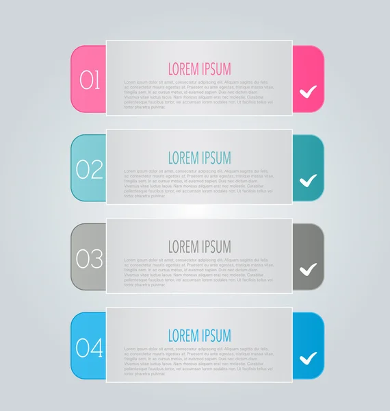 Business infographics template for presentation, education, web design, banners, brochures, flyers. Blue, green, grey and black tabs. — ストックベクタ