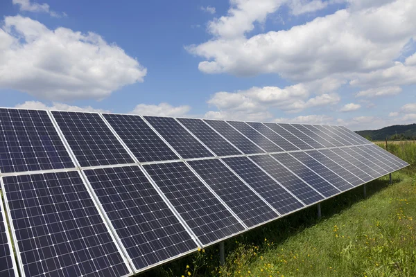 Solar Power Station on the summer flowering Meadow — Stock Photo, Image